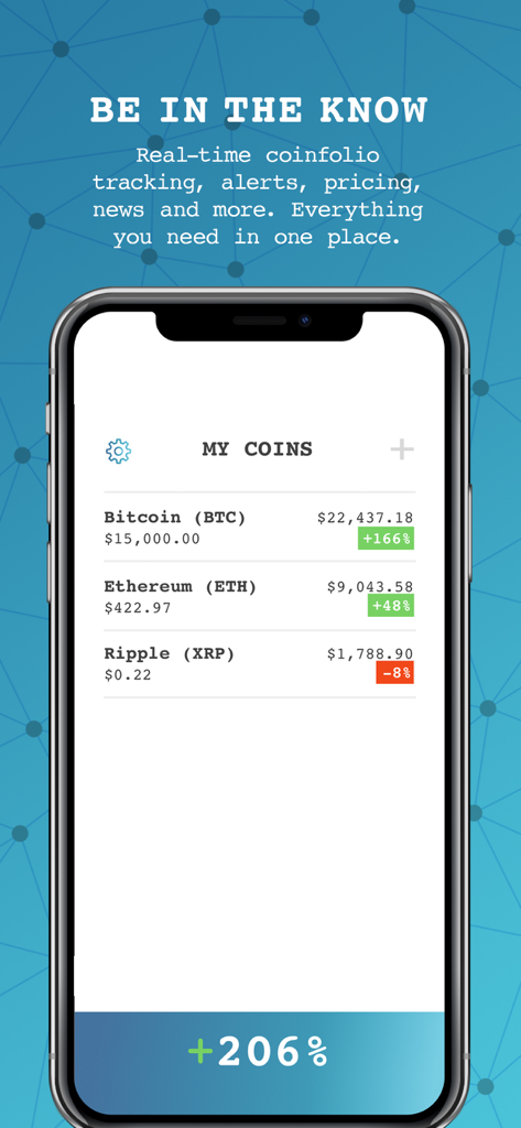 Crypto Tracker & Portfolio - Panel de control de la aplicación Rastreador de Criptomonedas y Portafolio mostrando precios de Bitcoin, Ethereum y Ripple con seguimiento de portafolio en tiempo real.