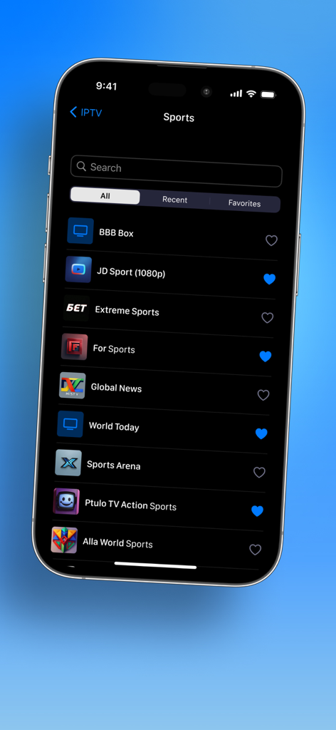 IPTV Smart Player Xtream STB - Live sports channel list on IPTV Smart Player for iPhone