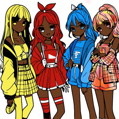 teen manga girls group of 4