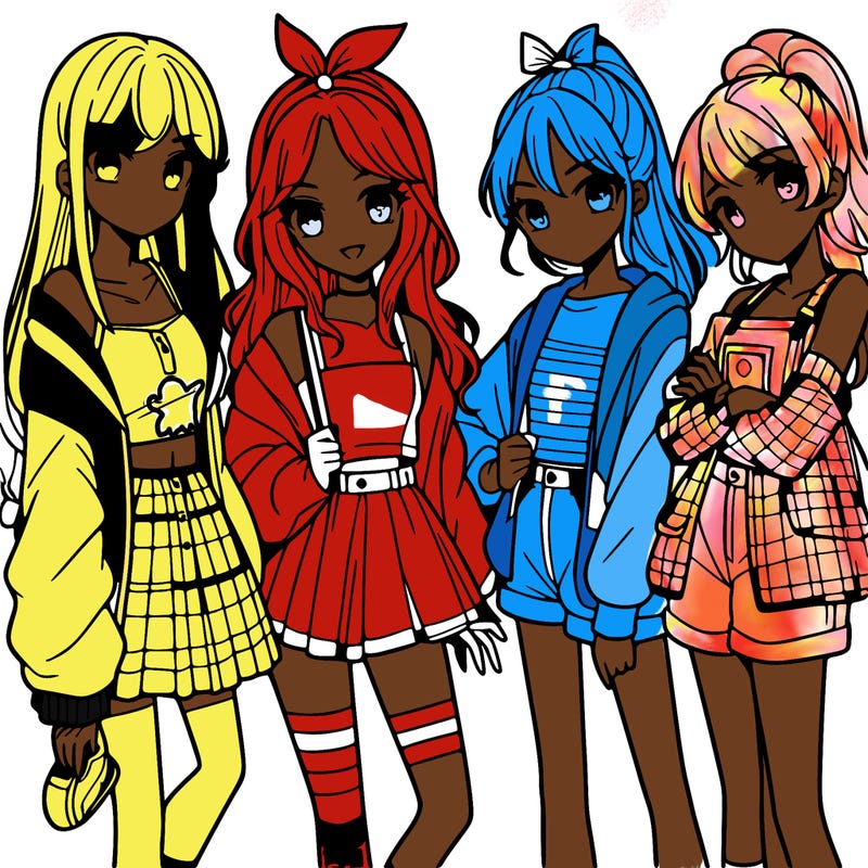 teen manga girls group of 4