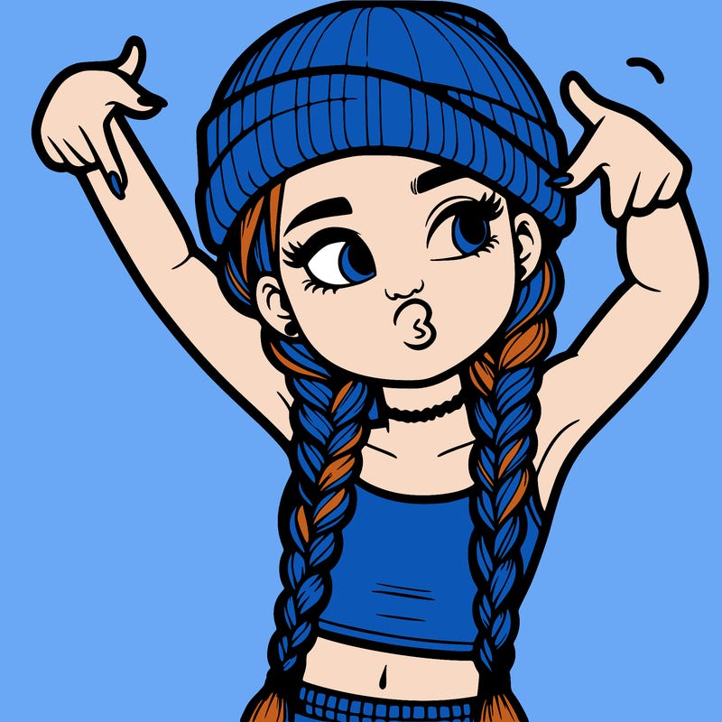 realistic teenage girl with braids and a beanie and crop top doing 🫶🏼