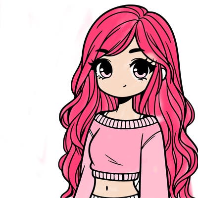 girl with long hair and a crop top with a sweater