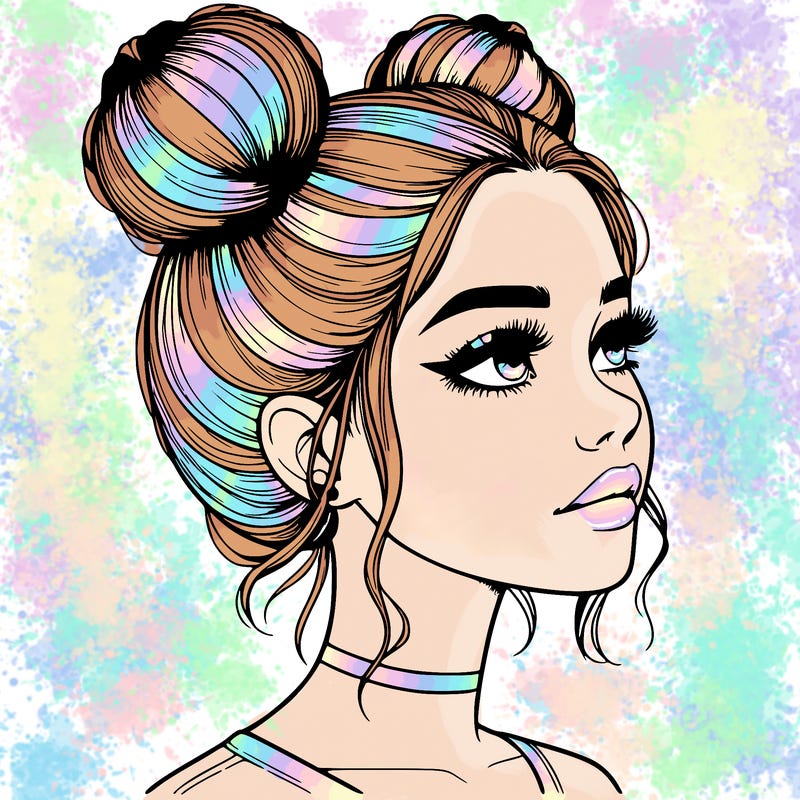 realistic girl with buns on the top of her head