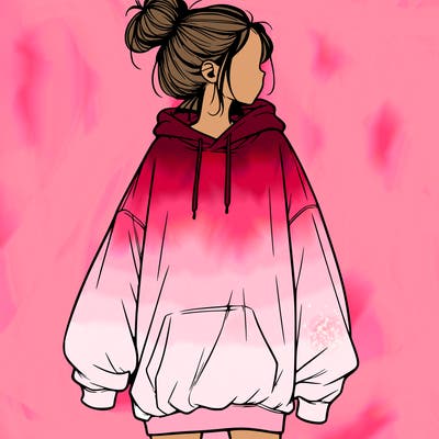 realistic girl with a oversized sweatshirt on and a bun