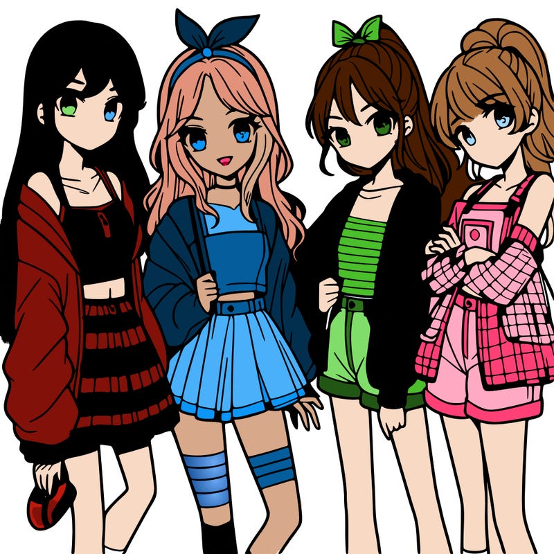 teen manga girls group of 4
