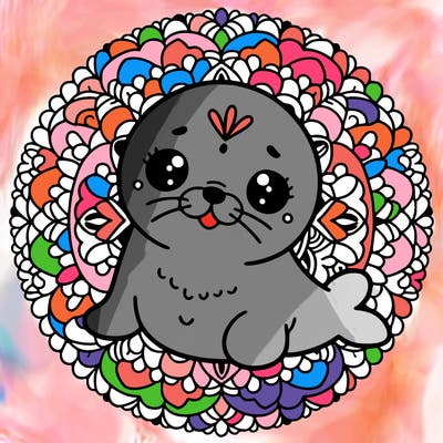 a cute baby seal mandala