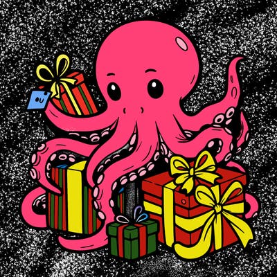 an octopus wrapping gifts