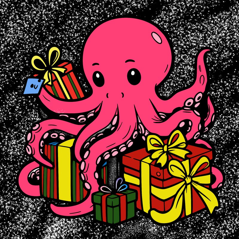 an octopus wrapping gifts