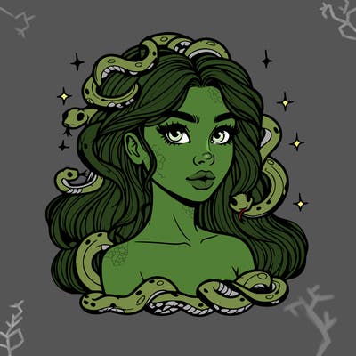 realistic girl with snakes as hair