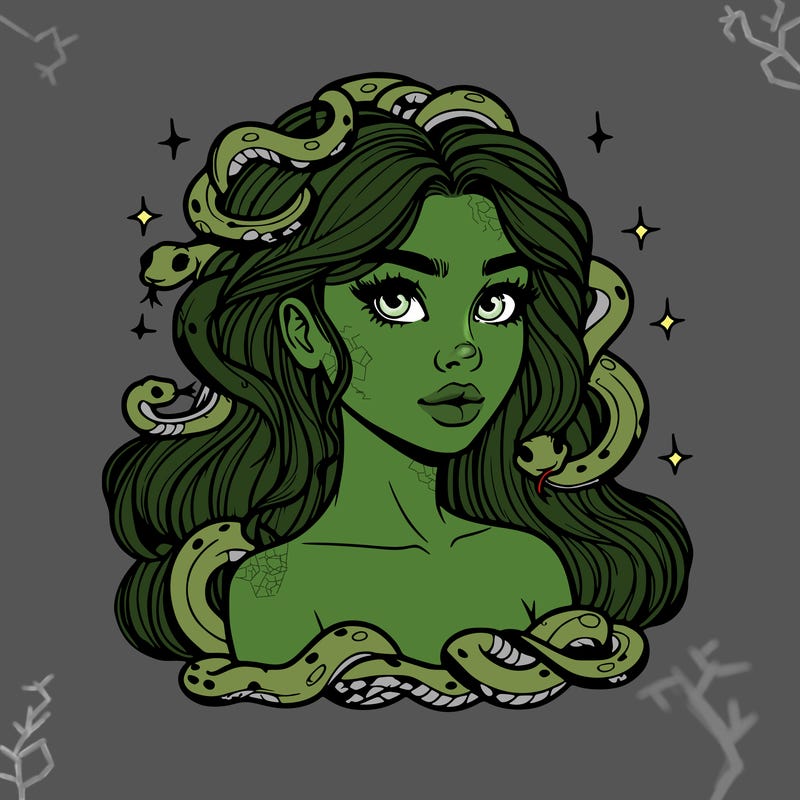 realistic girl with snakes as hair