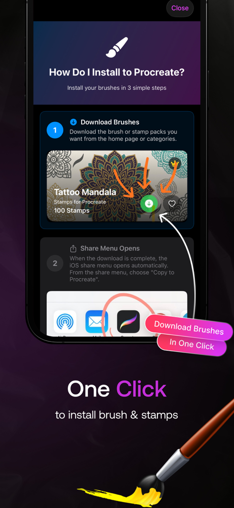 Procreate Brushes & Stamps Hub - Guía paso a paso para instalar pinceles y sellos de Procreate en un solo clic.