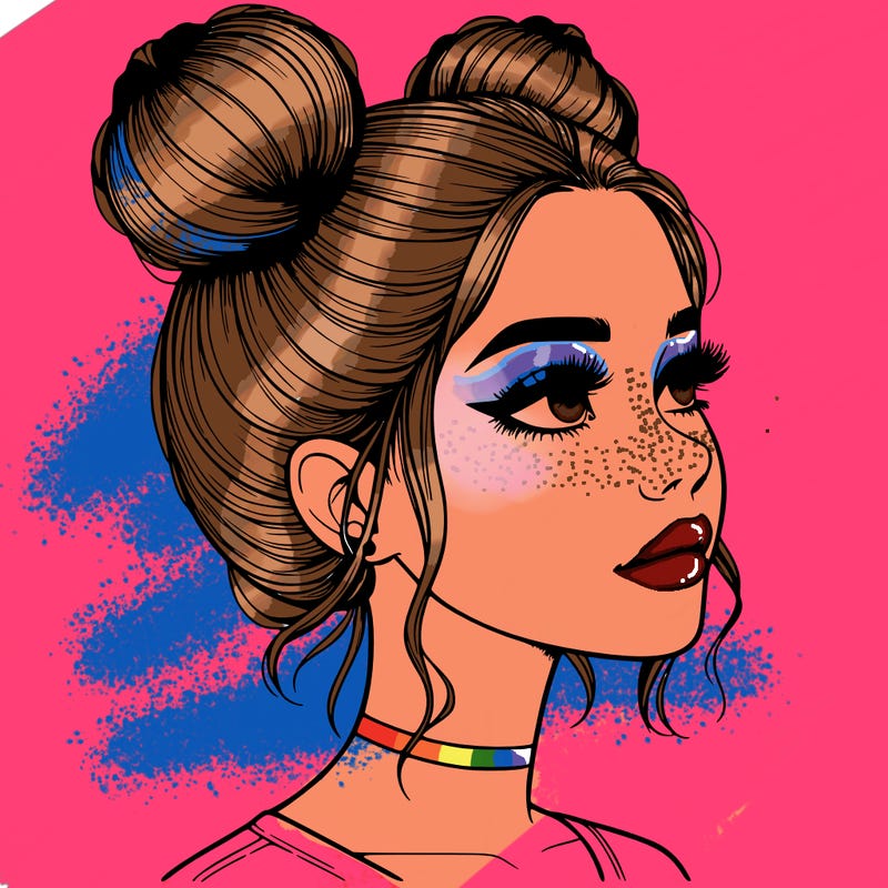 realistic girl with buns on the top of her head