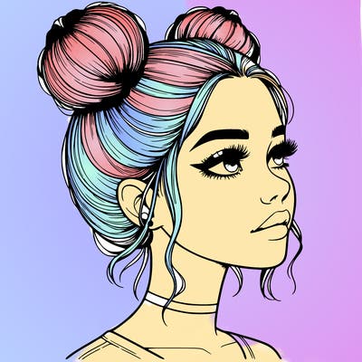 realistic girl with buns on the top of her head