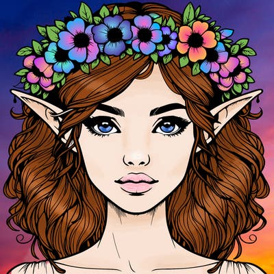 realistic female elf with flower crown