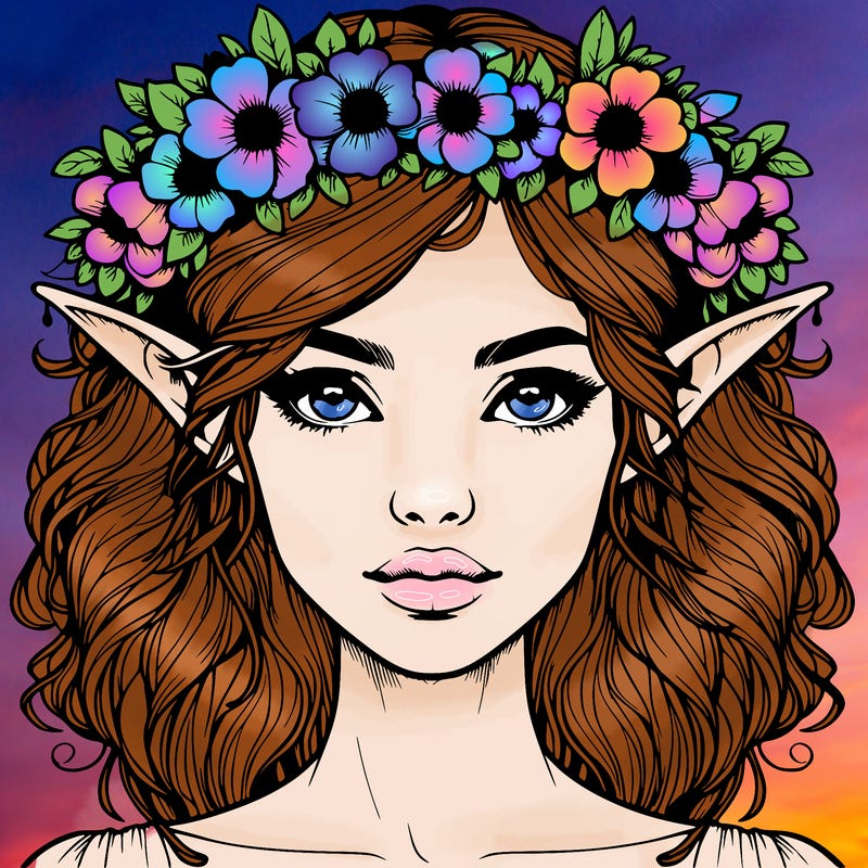 realistic female elf with flower crown