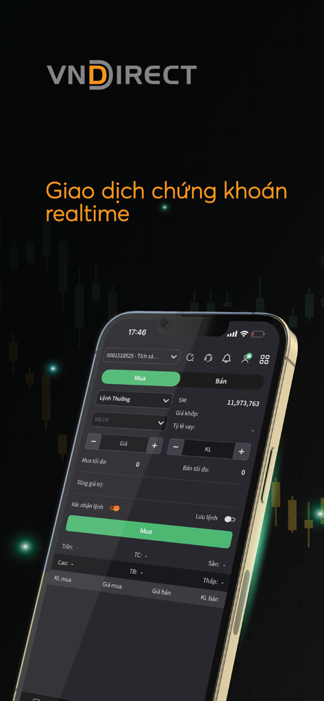VNDIRECT DGO - VNDIRECT DGO App zeigt eine Echtzeit-Aktienhandels-Oberfläche