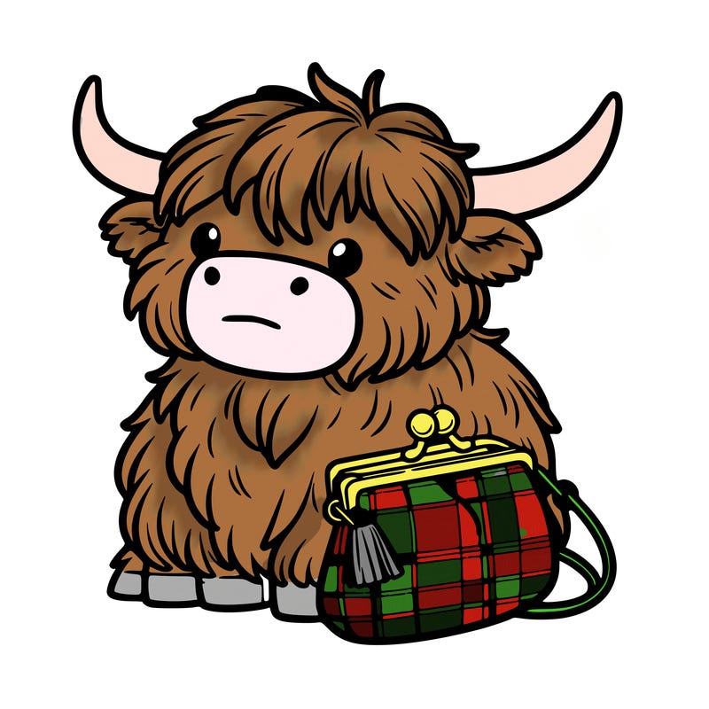 highland cow in a purse