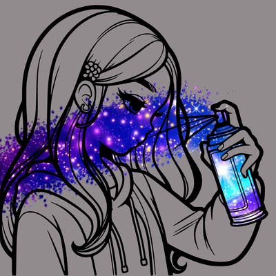 a realistic girl spray painting