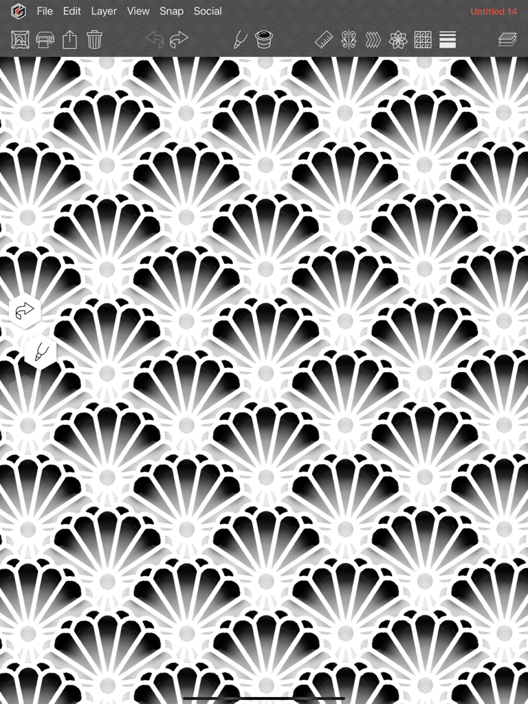 Geometrica - Un complejo patrón geométrico repetitivo de festones creado en la interfaz de la aplicación de dibujo Geometrica.