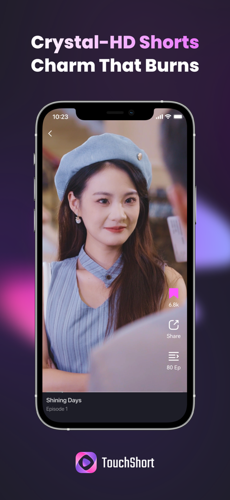 TouchShort-TV - Smartphone screen displaying a high-definition vertical short drama on the TouchShort app.