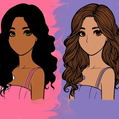 realistic girl with wavy hair on her hair