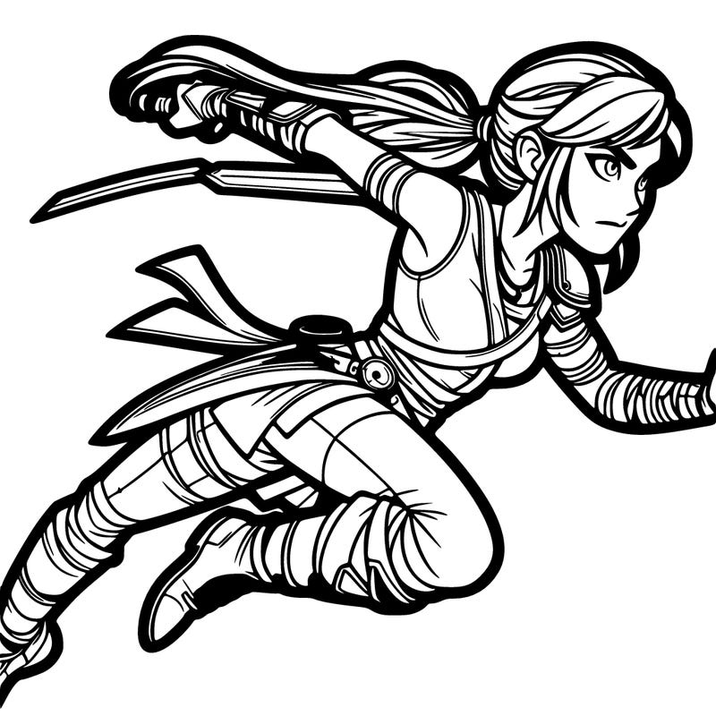 female warrior in dynamic action pose
