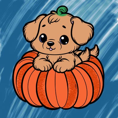 cute little puppy in a pumpkin