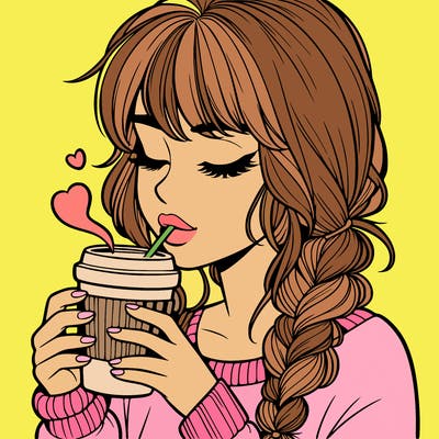 realistic girl drinking coffee