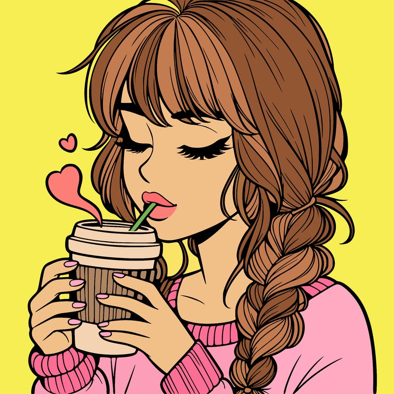 realistic girl drinking coffee