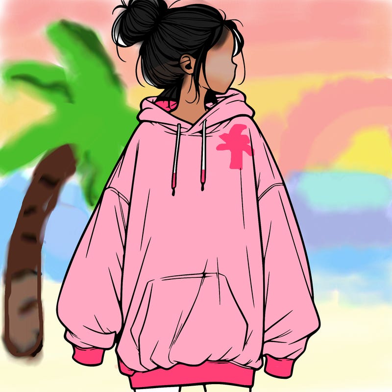 realistic girl with a oversized sweatshirt on and a bun
