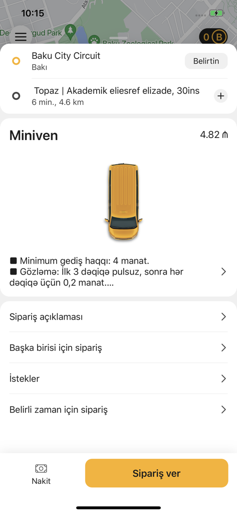 Milli TAXI - Milli TAXIアプリインターフェース、高級ミニバン乗車予約、価格見積もりと車両選択