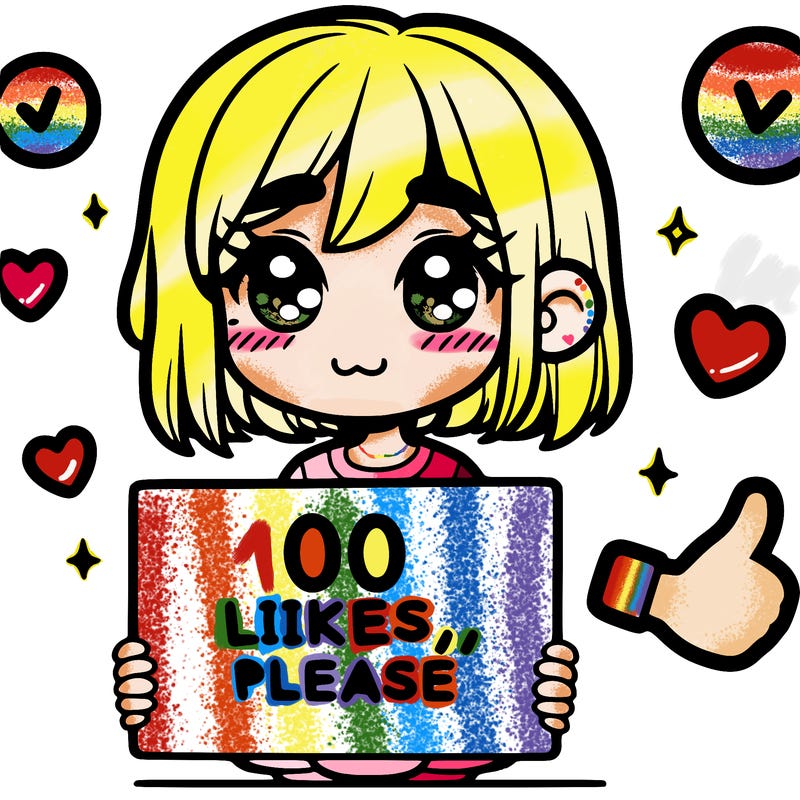 a girl with a sign saying 100 likes, please