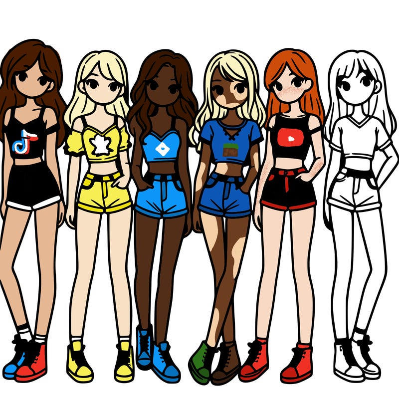 a group of girls wearing crop tops and shorts