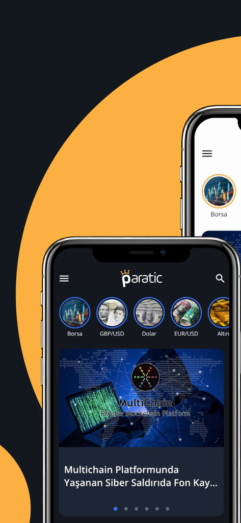Paratic Haber: Ekonomi, Finans - ダークモードで金融ニュースと通貨交換レートを表示するParatic Haberモバイルアプリのインターフェース。