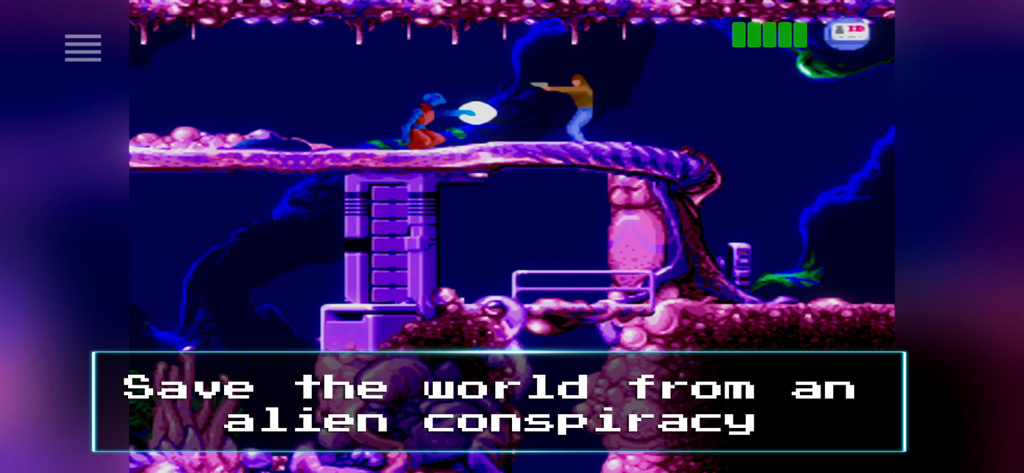 Flashback Mobile - Conrad fighting an alien in a futuristic sci-fi setting in Flashback Mobile