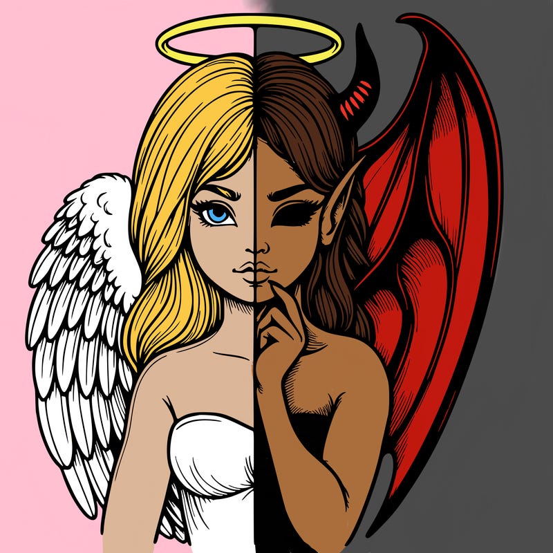 realistic angel half demon