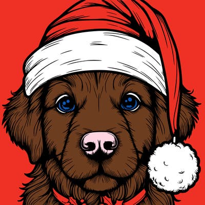 realistic dog with a christmas hat