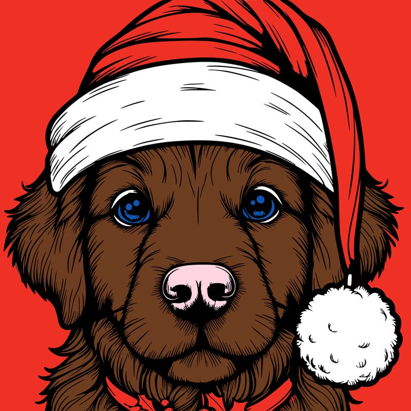realistic dog with a christmas hat