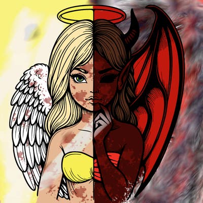 realistic angel half demon