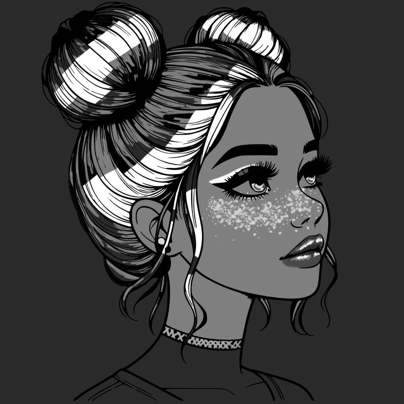 realistic girl with buns on the top of her head