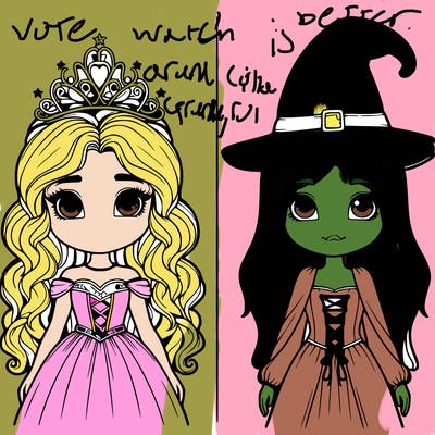 two realistic girls one princess one witch