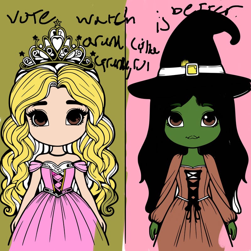 two realistic girls one princess one witch