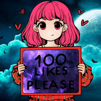 a girl holding a sign saying 100 likes please