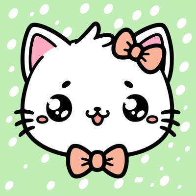 kawaii cat with a bow tie hanging from his ear