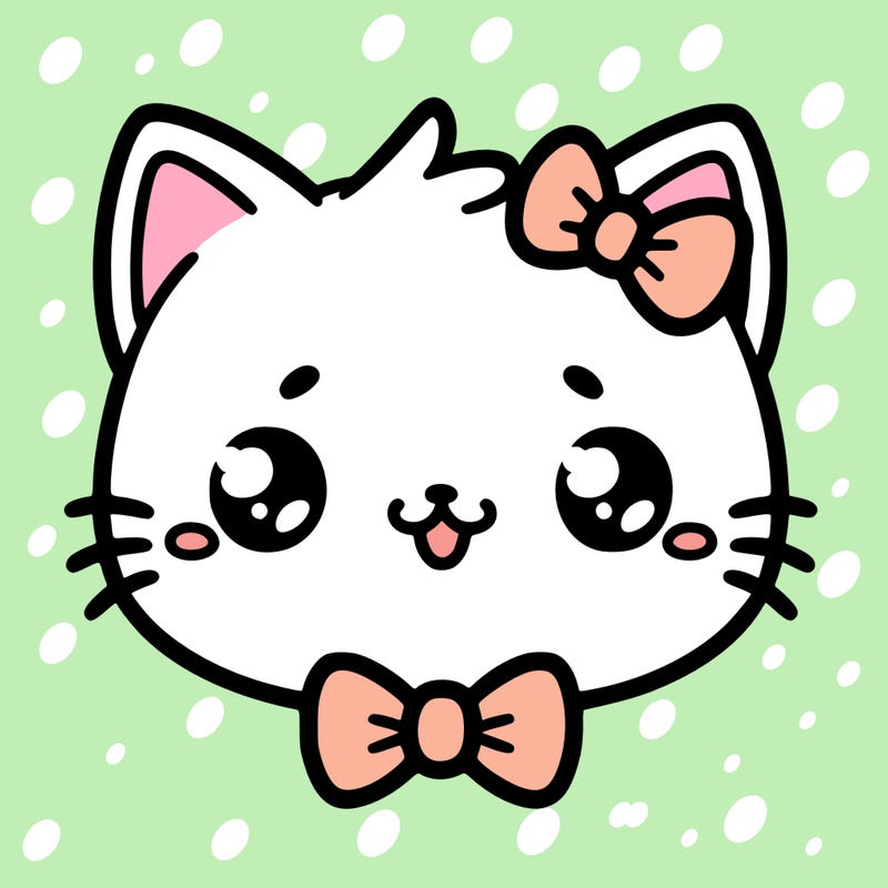 kawaii cat with a bow tie hanging from his ear