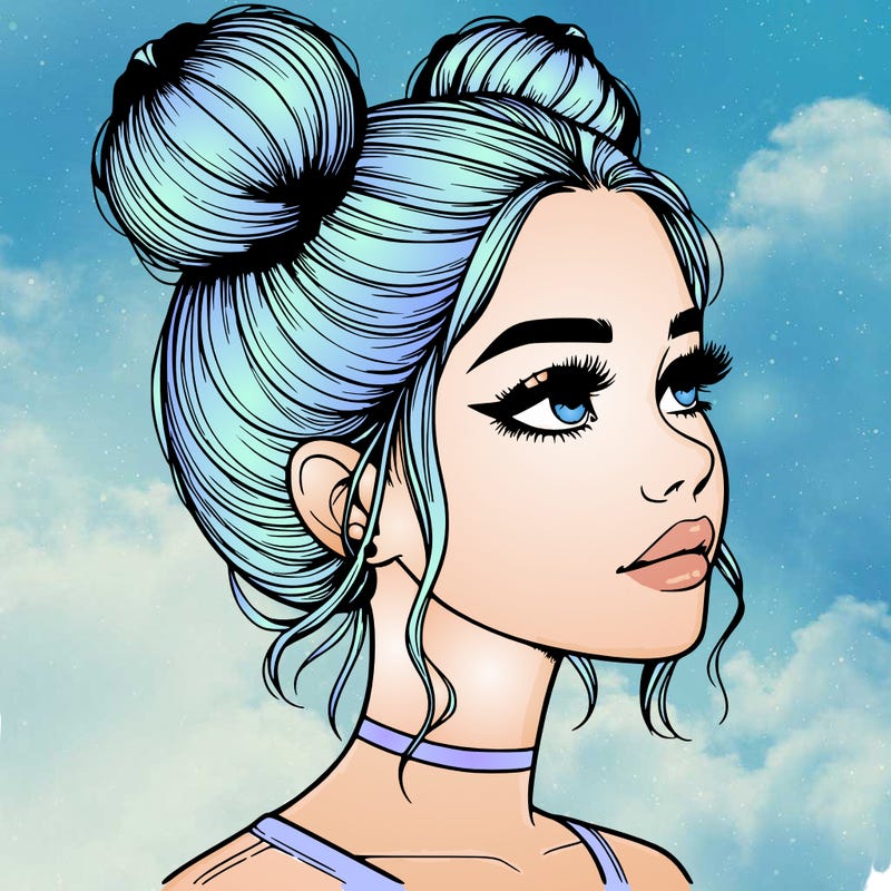realistic girl with buns on the top of her head