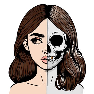 realistic girl with half skull mask