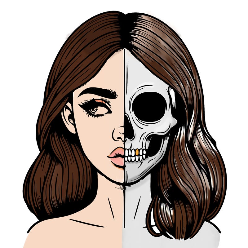 realistic girl with half skull mask