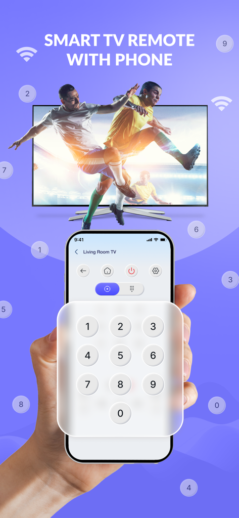 Smart Remote Controller TV - An iPhone displaying the numeric keypad interface of the Smart Remote Controller TV app to control a TV