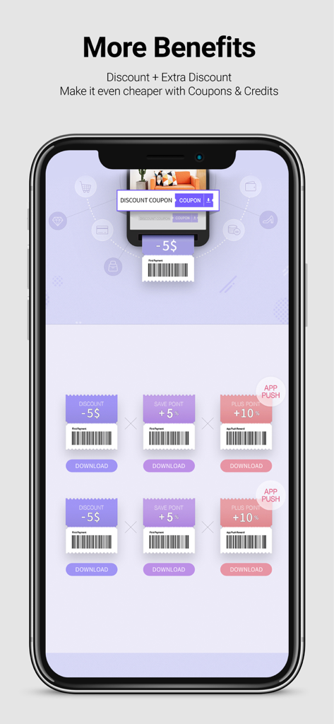 Una pantalla de smartphone que muestra varios cupones de descuento y ofertas de puntos de recompensa dentro de la aplicación de compras JOLSE